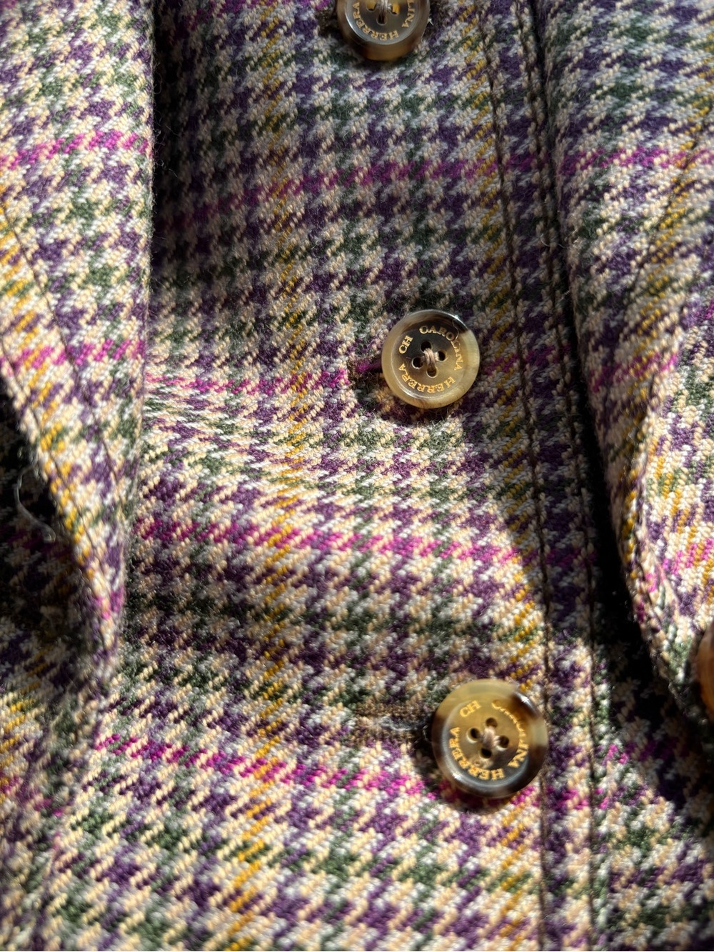 Carolina Herrera Spain Houndstooth Wool Blazer attached Vest multi Suiting lux - Picture 3 of 6